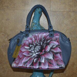 ANUSCHKA INDIA GENUINE LEATHER FLORAL blooming FLOWER ART HAND BAG PURSE
